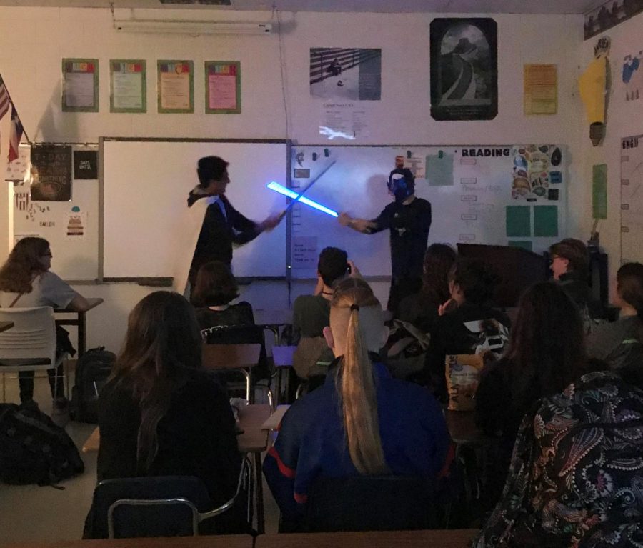 AP English 4 students watch their classmates perform Hamlet as a sci-fi epic.