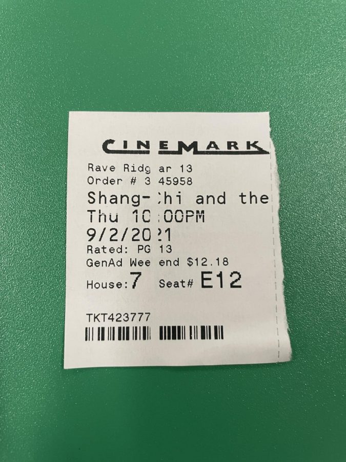 Cinemark ticket stub for Shang-Chi and the Legend of the Ten Rings