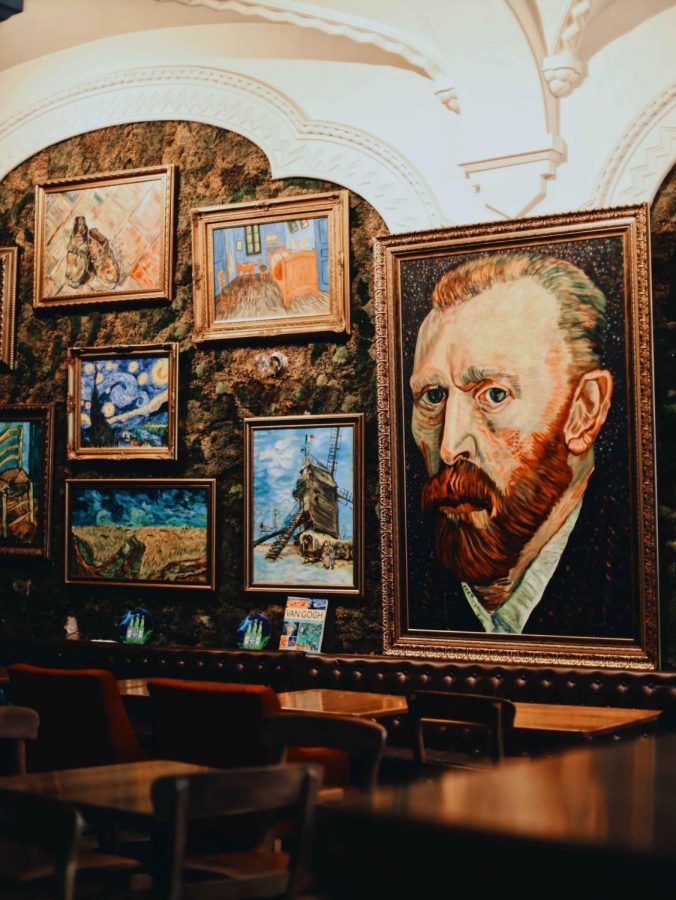Van Gogh paintings are seen hanging on a wall in a museum. 
https://unsplash.com/s/photos/van-gogh
