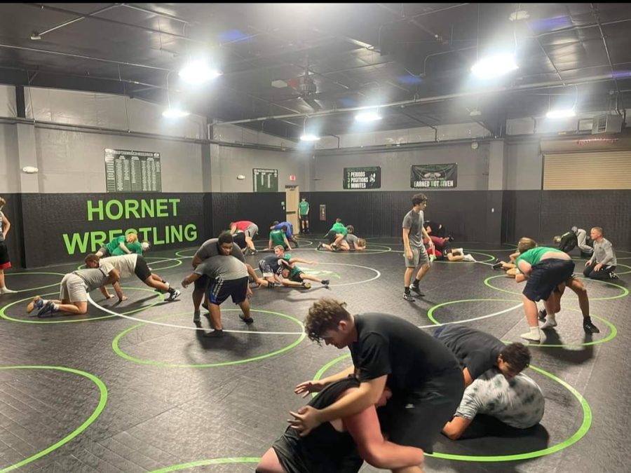 Students wrestling in the new mat room.