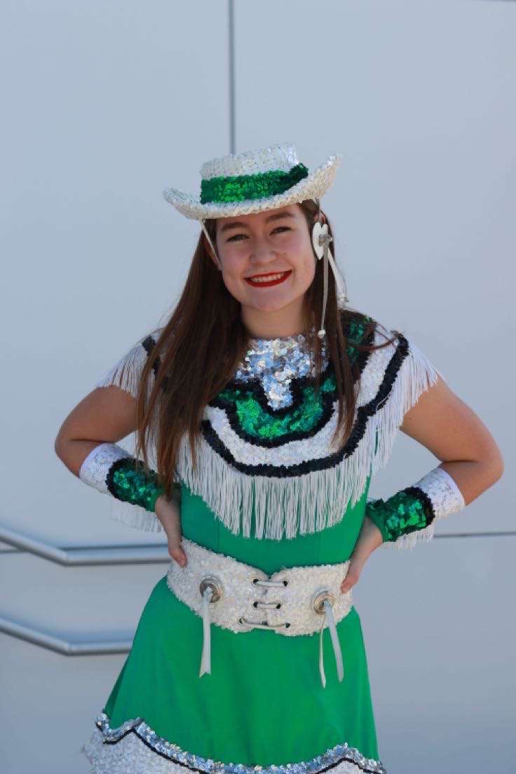 Sophomore Marta Canals-Solar in her Emerald Dazzlers uniform