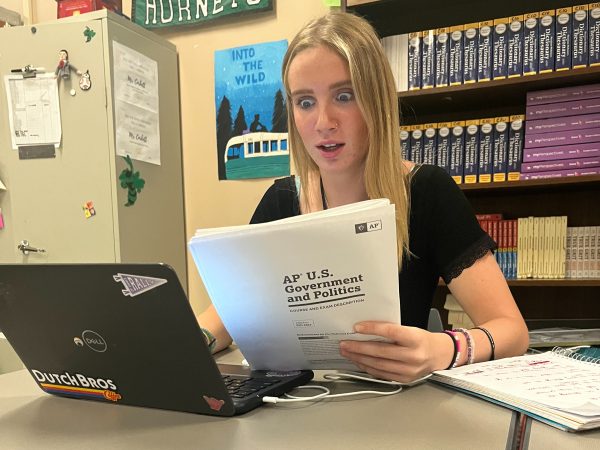 Senior Daytona Gravlin studies for her AP Government exam
