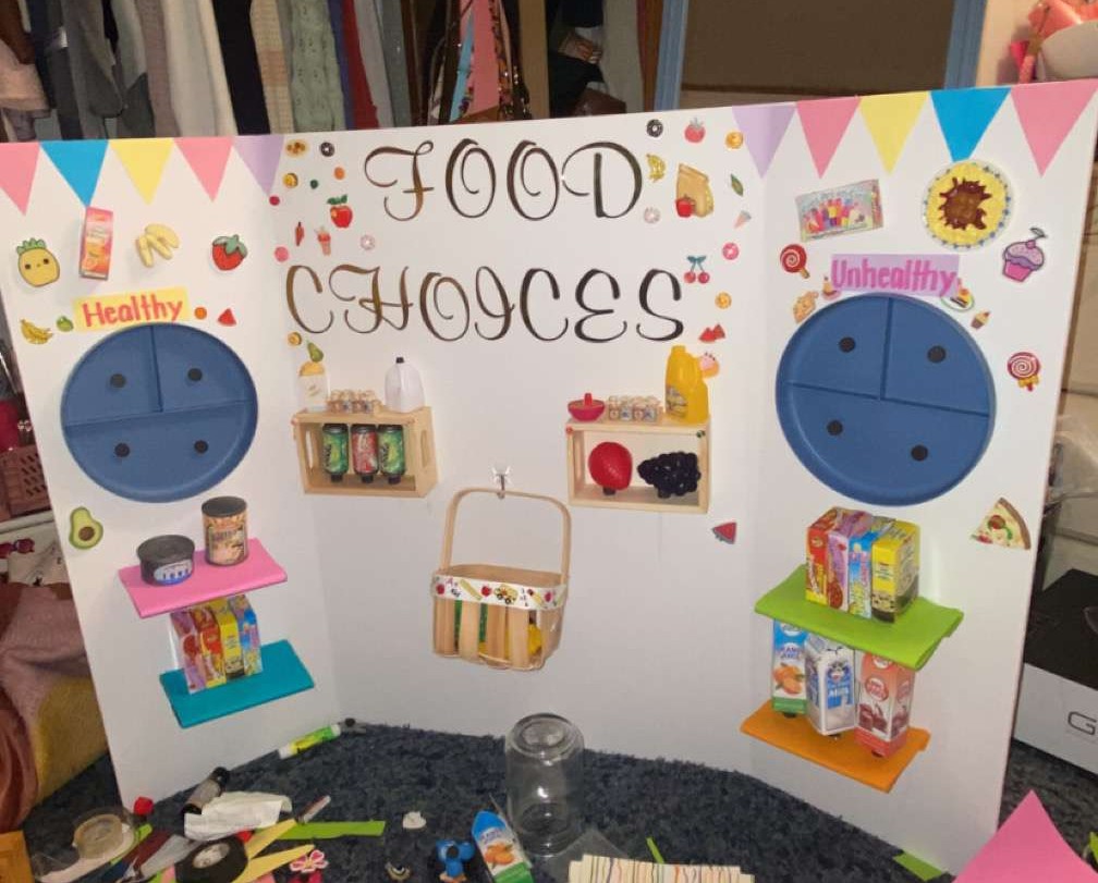 Junior Dani Huddleston's Food Choices board for the Area 10 TAFE conference.