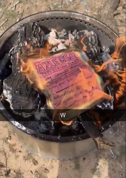 A student recently posted a video on social media of burning a GSA poster.