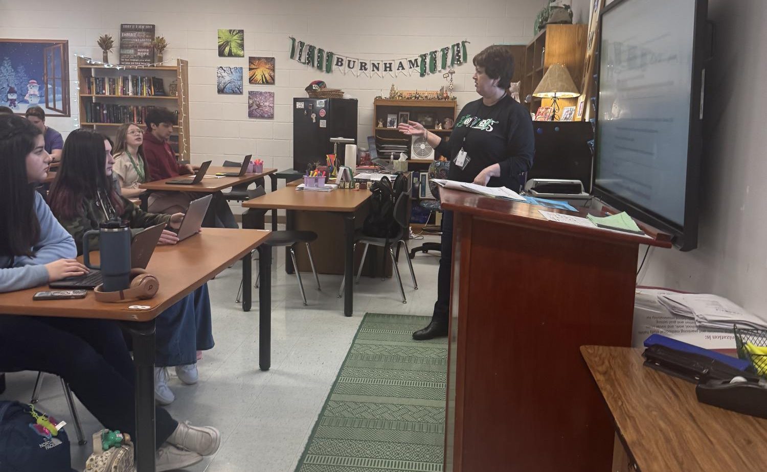 Mrs. Burnham teaching during her third period.