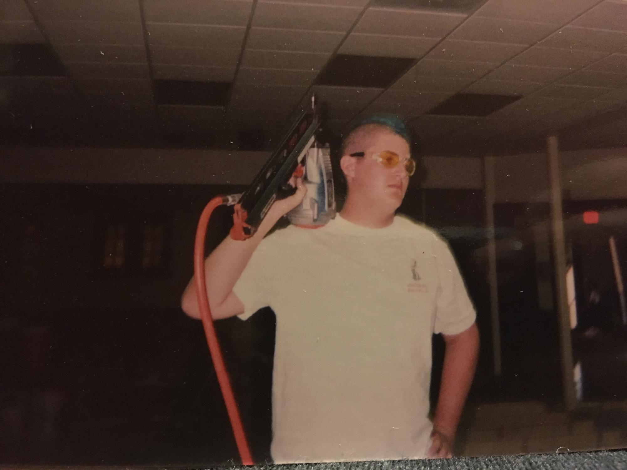 English teacher Neil Corbett with his blue mohawk in 2003.