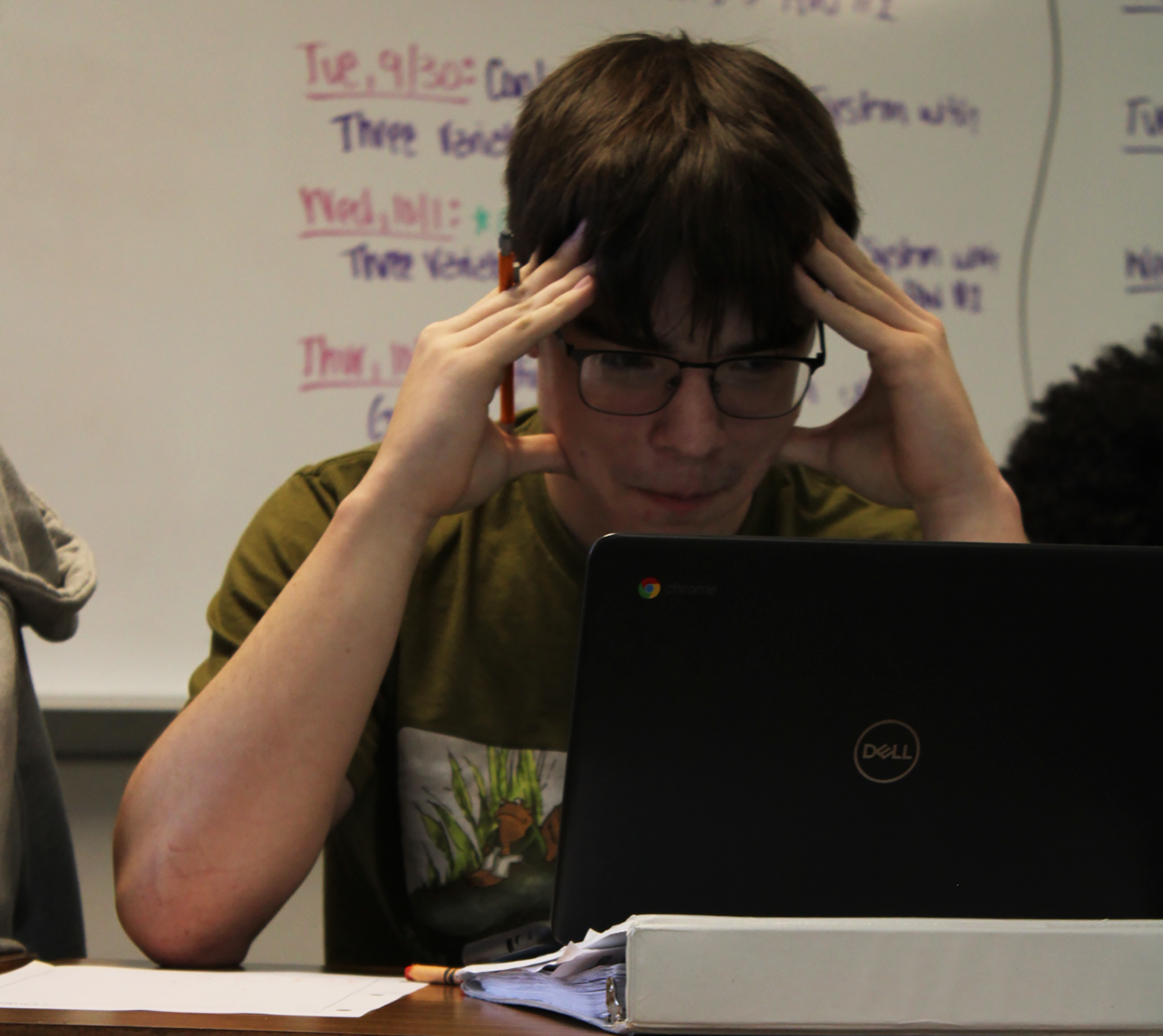 Junior Trevor Douthitt stressing over his OnRamps College Alegbra Test.