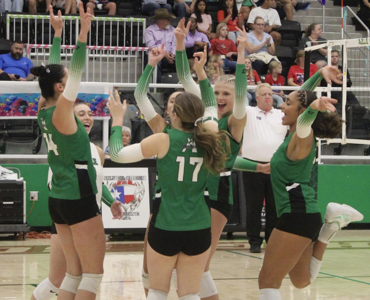 The Lady Hornets celebrate a win.