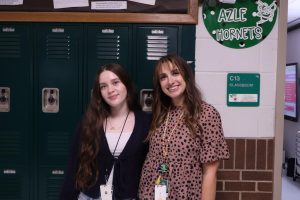 Haylee Collins and English Teacher Mrs. Hastings pose for a photo.